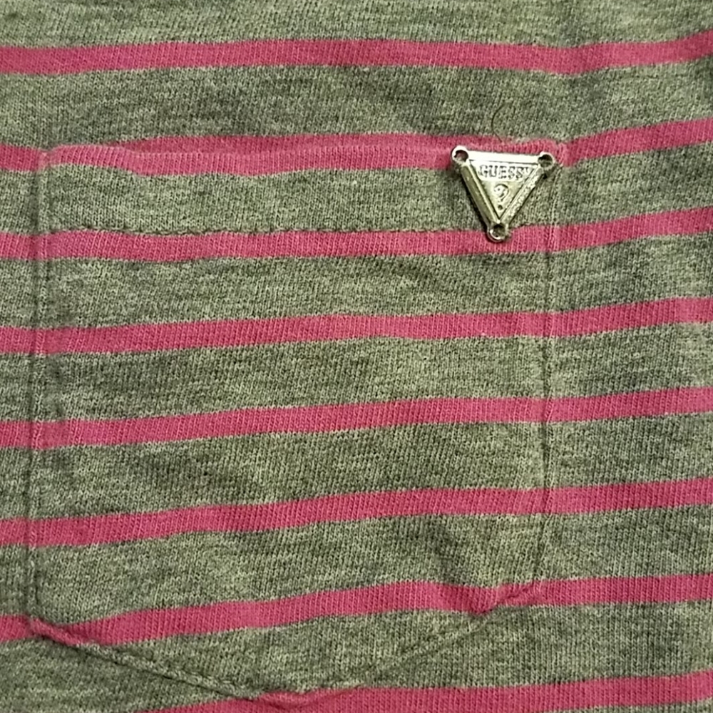 Guess pink and gray stripe v neck top Jr Small - Picture 2 of 5